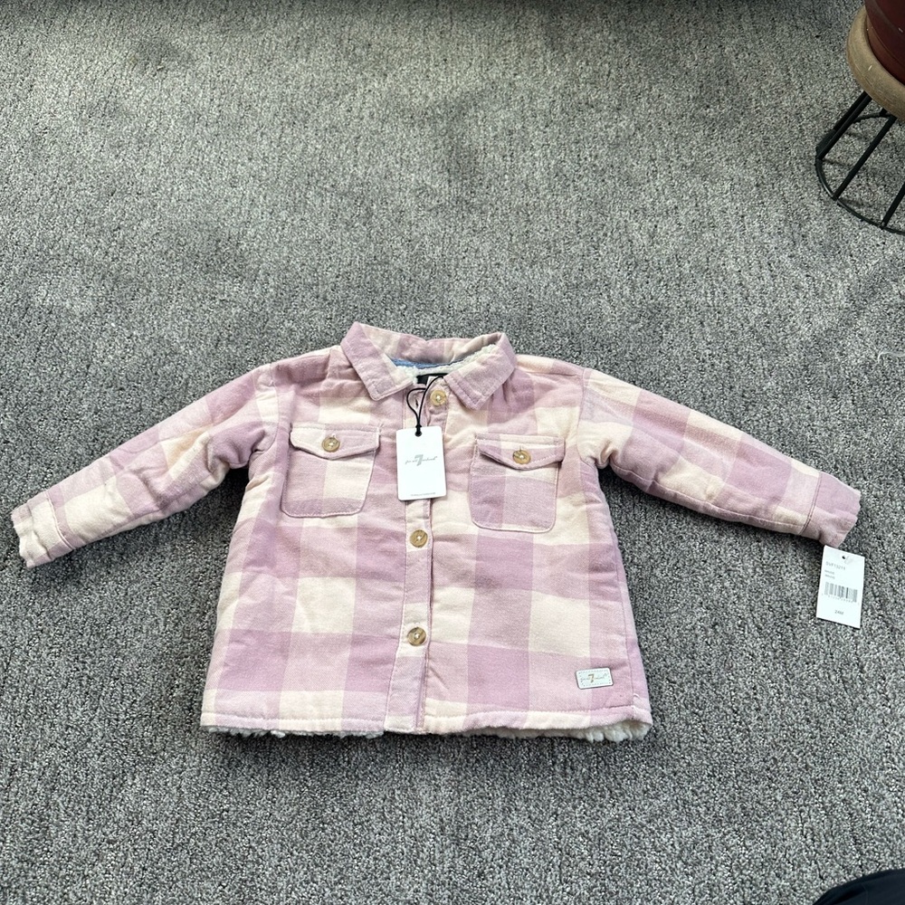 7 For All Mankind Mauve Plaid Sherpa Shirt Jacket – NEW with Tags – 24M
